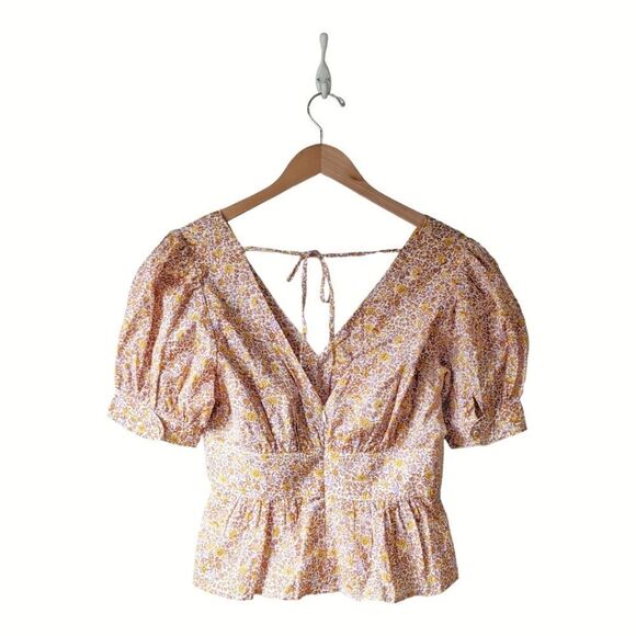 J. Crew NWOT Puff Sleeve V-neck Top in Scattered Blooms Print Sz 6 - Picture 5 of 9